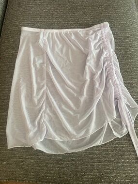 refuge Lavender Ruched Asymmetrical Mesh Skirt